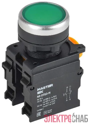 Кнопка d22мм 1НО+1НЗ MASTER зел. IEK MI-BT60-11-3-22-K06
