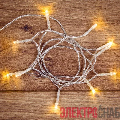 Гирлянда светодиодная универсальная 1.2м 10LED тепл. бел. 0.1Вт IP20 провод ПВХ прозр. элементы питания 2хAA (не в компл.) Neon-Night 303-073