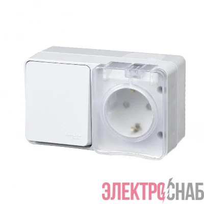 Блок ОП AtlasDesign Profi54 (розетка 16А 250В с заземл. защ. шторки + 1-кл. выкл. 10А) IP54 бел. SE ATN540170