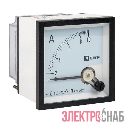 Амперметр аналоговый AM-A721 на панель 72х72 квадрат. вырез 10А прям. подкл. EKF am-a721-10/ama-721-10