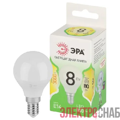 Лампа светодиодная GREEN LINE P45-8W-830-E14 GL 8Вт шар 3000К свет тепл. E14 Эра Б0067007