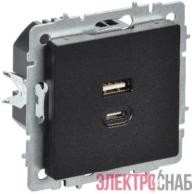 Розетка СП BRITE USB A+C 45Вт высокоск. заряд. РЮ11-2-БрЧ черн. IEK BR-U22-045-K02