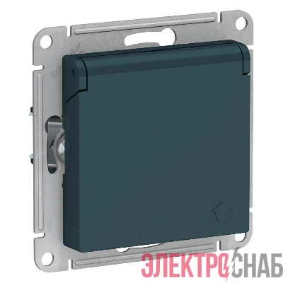 Механизм розетки 1-м СП AtlasDesign 16А IP20 с заземл. защ. шторки с крышкой изумруд SchE ATN000846