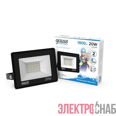 Прожектор светодиодный Elementary 20Вт 6500К IP65 1800лм 200-240В ДО черн. GAUSS 613100320