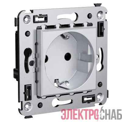 Розетка 1-м СП 2мод. Avanti "Закаленная сталь" 16А 2P+E защ. шторки сер. DKC 4404003