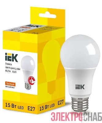 Лампа светодиодная Alfa 15Вт A60 грушевидная 3000К E27 230В (6шт) IEK LLA-A60-15-230-30-E27-6