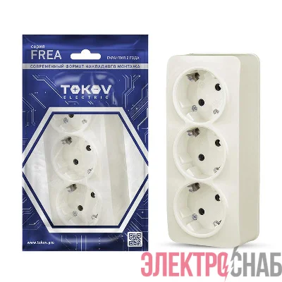 Розетка 3-м ОП Frea 16А IP20 250В с заземл. АБС-пластик беж. TOKOV ELECTRIC TKE-FR-R3Z-C02