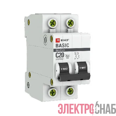 Выключатель автоматический модульный 2п C 20А 4.5кА ВА 47-29 Basic EKF mcb4729-2-20C