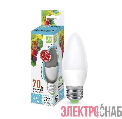 Лампа светодиодная LED-СВЕЧА-standard 7.5Вт СВЕЧА 4000К бел. E27 675лм 160-260В ASD 4690612003955