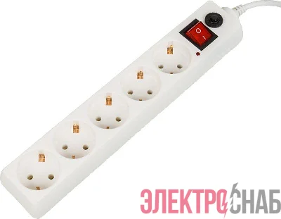 Удлинитель с сетевым фильтром 5х1.8м с заземл. 10А IP20 500SH-1.8-W 2.2кВт CCA бел. BURO 992284