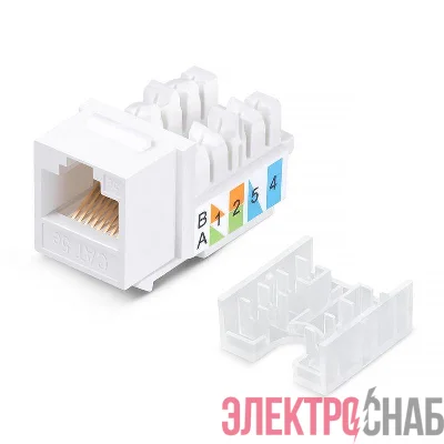 Модуль Keystone Jack RJ-45(8P8C) UTP неэкранир. кат.5e тип 90град. бел. PRO Rexant 02-0064