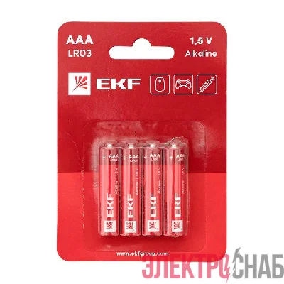 Элемент питания алкалиновый AAA/LR03 (блист.4шт) EKF LR03-BL4