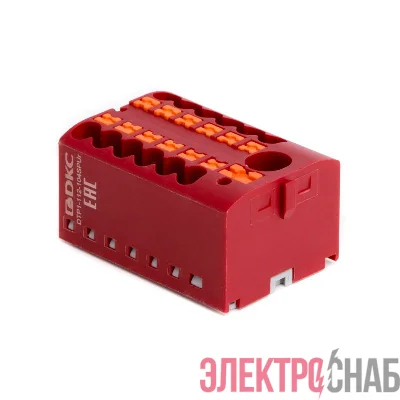 Блок распределительный зажим push-in 1 ввод 6кв.мм 12 точек подключения 25кв.мм красн. DKC DTP1-112-104SPUR