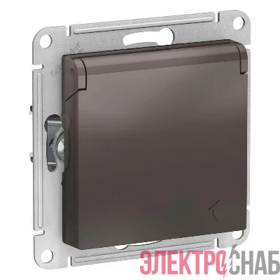 Механизм розетки 1-м СП AtlasDesign 16А IP20 с заземл. защ. шторки с крышкой мокко SchE ATN000646
