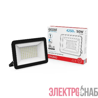 Прожектор светодиодный Elementary 50Вт 6500К IP65 4250лм 200-240В ДО ПРОМО G2 черн. GAUSS 613100350P