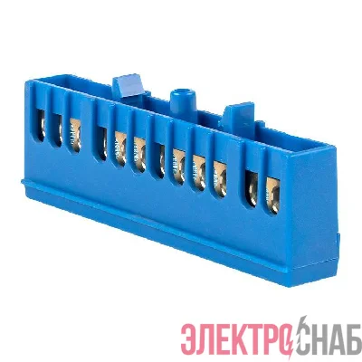 Шина нулевая N 6х9 12 отверстий синий изолированный корпус на DIN-рейку латунь PROxima EKF sn0-63-12-ib