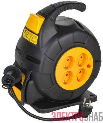 Удлинитель на катушке TWIST 4х10м с заземл. автосмотка 16А IP20 ПВС 3х1.5 IEK TW-KP27-16-04-10