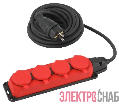 Удлинитель силовой UK-4e-3x1.5-5m-IP44(KG) с заземлением 4 розетки каучук 5м КГ 3х1.5кв.мм IP44 Эра Б0057585