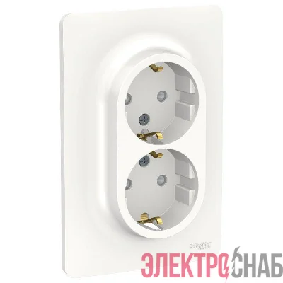 Розетка 2-м UNICA NEW защ. шторки с заземл. винт. зажим. бел. SchE NU206718