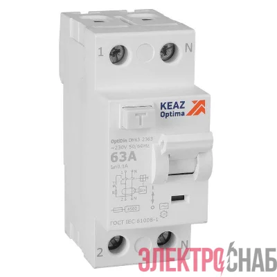 Выключатель дифференциального тока (УЗО) 2п 63А 100мА тип AC 4.5кА OptiDin DM63-2363 УХЛ4 КЭАЗ 343896