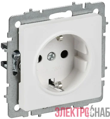 Розетка BRITE РС14-1-0-БрАБ 16А с заземл. защ. шторки механизм арктич. бел. IEK BR-R14-16-K91