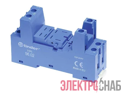 Розетка с винт. клеммами (с зажимной клетью) для реле 56.32 модули 86.30 99.02 в комплекте металлич. клипса 094.71 син. FINDER 9602SMA