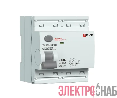 Выключатель дифференциального тока 4п 40А 30мА тип AC 6кА ВД-100N электромех. PROxima EKF E1046M4030