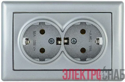 Розетка 2-м СП Bolero РС21-1-0-БС 16А с заземл. механизм серебр. IEK ERB21-K23-16