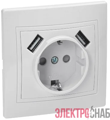 Розетка 1-м СП Кварта РЮш10-1-КБ 16А USBх2 2.1А с заземл. бел. GENERICA KV-R14-16-U2-K01