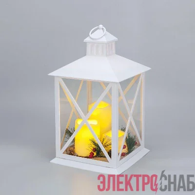Фонарь декоративный (фигура) с тремя свечами бел. корпус 24х24х40см тепл. бел. Neon-Night 513-071