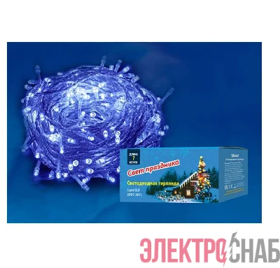 Гирлянда светодиодная ULD-S0700-060/DTA BLUE IP20 7м с контроллером 60 светодиодов син. провод прозр. Uniel UL-00005254