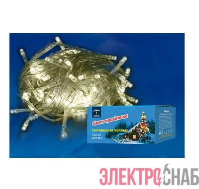 Гирлянда светодиодная ULD-S0700-060/DTA WARM WHITE IP20 7м с контроллером 60 светодиодов тепл. бел. провод прозр. Uniel UL-00005257