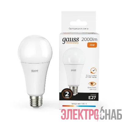 Лампа светодиодная Elementary 25Вт A70 грушевидная 3000К тепл. бел. E27 2000лм GAUSS 73215