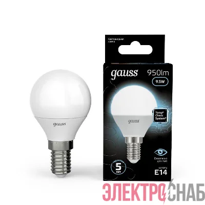 Лампа светодиодная Black 9.5Вт P45 шар 4100К нейтр. бел. E14 950лм GAUSS 105101210