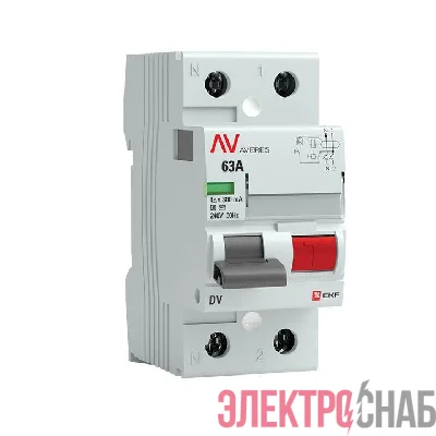 Выключатель дифференциального тока (УЗО) 2п 63А 300мА тип S DV AVERES EKF rccb-2-63-300-s-av