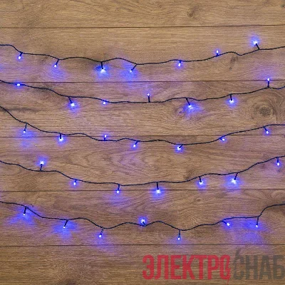 Гирлянда светодиодная "Твинкл Лайт" 6м 40LED син. 5.1Вт 220-240В IP20 с контроллером 8 режимов провод ПВХ темн. зел. Neon-Night 303-023