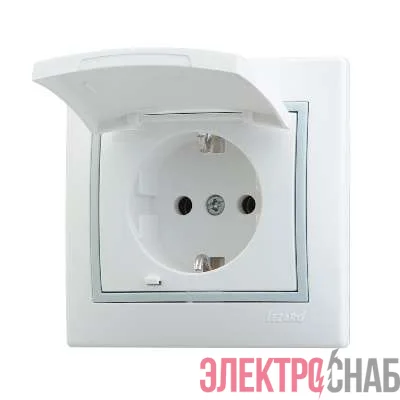 Розетка 1-м СП Мира керам. с заземл. с защ. крышкой бел./сер. Lezard 701-0215-123