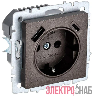 Розетка BRITE РЮш11-1-БрТБ 16А с USB A+C 18Вт с заземл. защ. шторки темн. механизм бронза IEK BR-R14-16-U22-018-K45