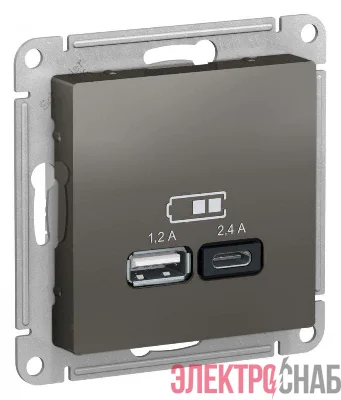Розетка USB AtlasDesign тип A+C 5В/2.4А 2х5В/1.2А механизм сталь SE ATN000939