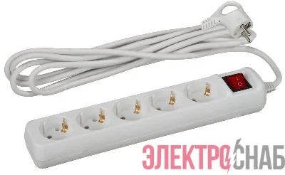 Удлинитель 5х5м с заземл. 10А IP20 UX-5es-5m ПВС 3х0.75 с выкл. Эра Б0035758