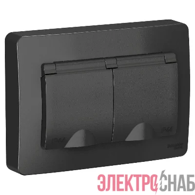 Розетка 2-м СП Blanca 16А IP44 250В с заземл. защ. шторки с крышкой антрацит SchE BLNRS441126