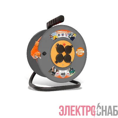 Удлинитель на катушке 4х40м с заземл. 16А IP44 ВЕМ-250 ПВС 3х1.5 термозащита с защ. крышкой UNIVersal 9634175