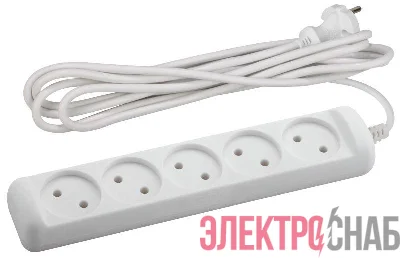 Удлинитель U-5-5m 5х5м без зазeмл. ПВС 2х1 10А ЭРА Б0028365