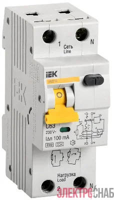 Выключатель автоматический дифференциального тока 2п (1P+N) C 63А 100мА тип A 6кА АВДТ-32 KARAT IEK MAD22-5-063-C-100