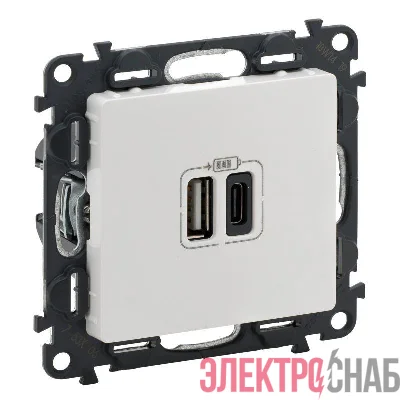 Устройство зарядное Valena Life с 2-мя USB-разьемами тип A-тип C 240В/5В 3000мА с лиц. панелью бел. Leg 753106