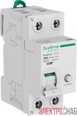 Выключатель дифференциального тока 2п 100А 300мА тип A-S Systeme9 230В SE S9R29291