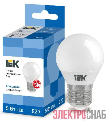 Лампа светодиодная ECO G45 5Вт шар 6500К E27 230В IEK LLE-G45-5-230-65-E27