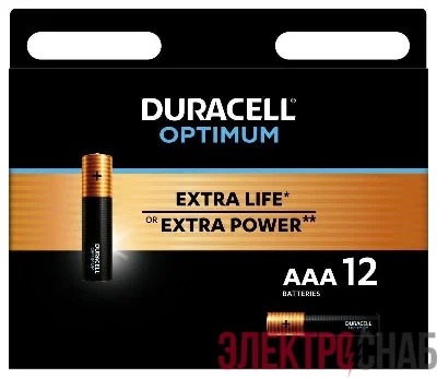 Элемент питания алкалиновый ААА 1.5В LR03-12BL Optimum 5014074 (блист.12шт) Duracell Б0056029