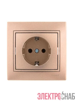 Розетка 1-м СП Mira 16А IP20 с заземл. со вставкой керамика свет. корич. перламутр. LEZARD 701-3131-122
