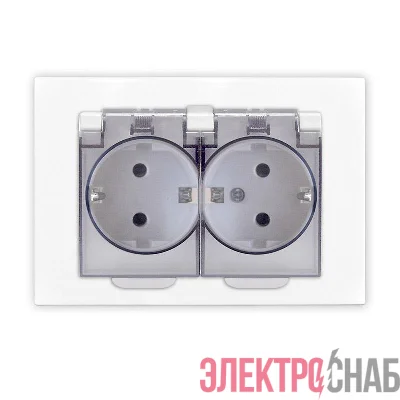 Розетка 2-м СП Афина 16А IP20 с заземл. c прозр. крышкой в сборе бел. Universal A0031